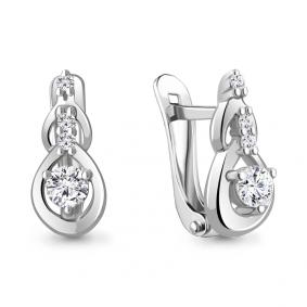 Серебряные серьги AQUAMARINE А49419А с фианитом А49419А фото