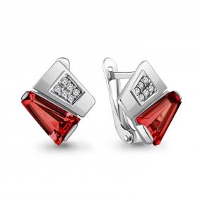Серебряные серьги AQUAMARINE А4943985А с фианитом и гранатом А4943985А фото