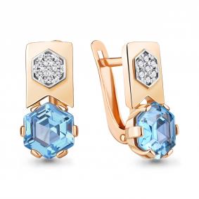 Серьги из золочёного серебра AQUAMARINE А4944192А-п с топазом и фианитом А4944192А-п фото