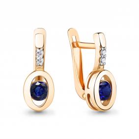 Серьги из золочёного серебра AQUAMARINE А49458АБ-п с фианитом и гидротермальным сапфиром А49458АБ-п фото