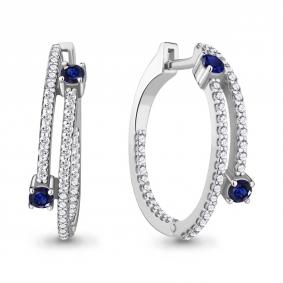 Серебряные серьги AQUAMARINE А49473АБ с фианитом и гидротермальным сапфиром А49473АБ фото