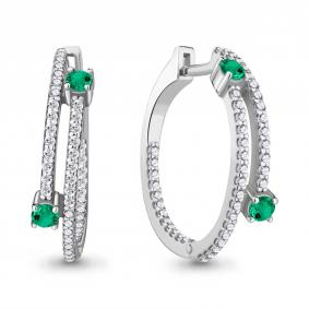 Серебряные серьги AQUAMARINE А49473АГ с фианитом и гидротермальным изумрудом А49473АГ фото
