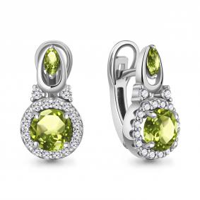Серебряные серьги AQUAMARINE А4963007А с фианитом и хризолитом А4963007А фото
