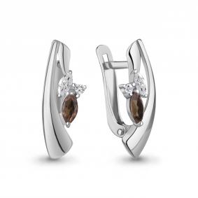 Серебряные серьги AQUAMARINE А4963201А с фианитом и кварцем А4963201А фото