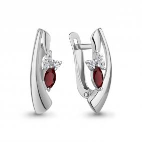 Серебряные серьги AQUAMARINE А4963203А с фианитом и гранатом А4963203А фото