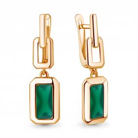 Серьги из золочёного серебра AQUAMARINE А4963709-п с агатом А4963709-п фото