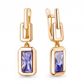 Серьги из золочёного серебра AQUAMARINE А49637603-п с танзанитом А49637603-п фото