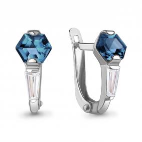 Серебряные серьги AQUAMARINE А4963893 с фианитом и Лондон топазом А4963893 фото