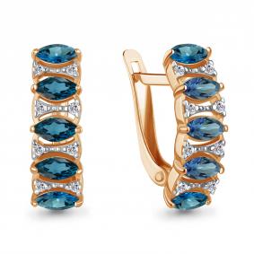 Серьги из золочёного серебра AQUAMARINE А4964008А-п с фианитом и Лондон топазом А4964008А-п фото