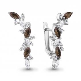 Серебряные серьги AQUAMARINE А4964101А с фианитом и кварцем А4964101А фото