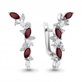 Серебряные серьги AQUAMARINE А4964103А с фианитом и гранатом А4964103А фото