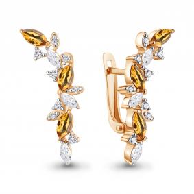 Серьги из золочёного серебра AQUAMARINE А4964106А-п с фианитом и цитрином А4964106А-п фото