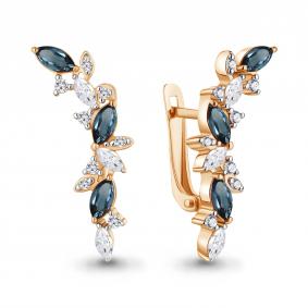 Серьги из золочёного серебра AQUAMARINE А4964108А-п с фианитом и Лондон топазом А4964108А-п фото