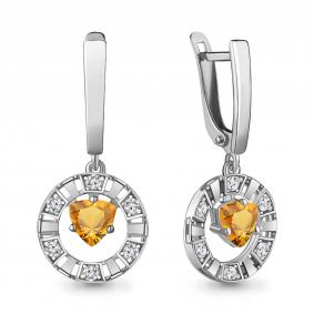 Серебряные серьги AQUAMARINE А4964606А с фианитом и цитрином А4964606А фото
