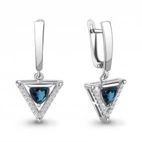 Серебряные серьги AQUAMARINE А4965108А с фианитом и Лондон топазом А4965108А фото