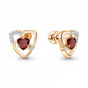 Серьги из золочёного серебра AQUAMARINE А4966303А-п с фианитом и гранатом А4966303А-п фото