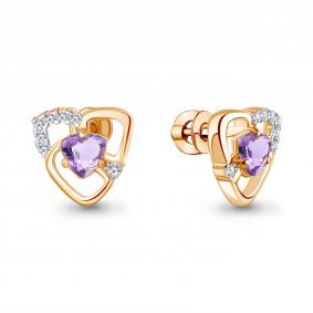 Серьги из золочёного серебра AQUAMARINE А4966304А-п с фианитом и аметистом А4966304А-п фото