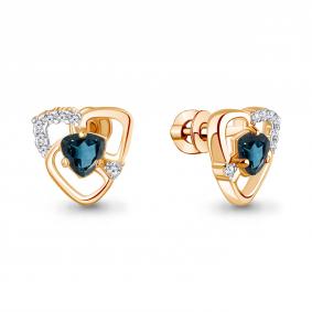 Серьги из золочёного серебра AQUAMARINE А4966308А-п с фианитом и Лондон топазом А4966308А-п фото