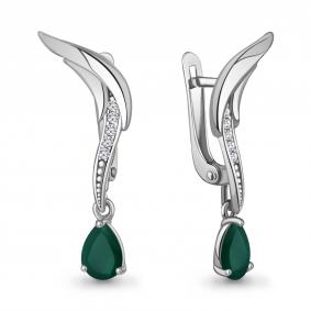 Серебряные серьги AQUAMARINE А4966509А с фианитом и агатом А4966509А фото