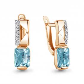 Серьги из золочёного серебра AQUAMARINE А4966688А-п с фианитом и турмалином А4966688А-п фото