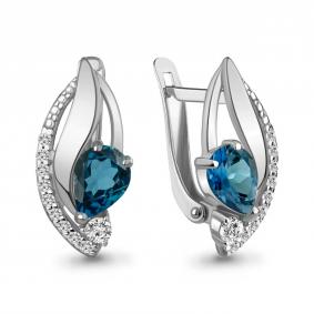 Серебряные серьги AQUAMARINE А4966908А с фианитом и Лондон топазом А4966908А фото