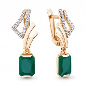 Серьги из золочёного серебра AQUAMARINE А4967609А-п с фианитом и агатом А4967609А-п фото