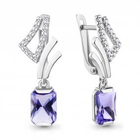 Серебряные серьги AQUAMARINE А49676603А с фианитом и танзанитом А49676603А фото