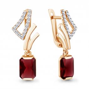 Серьги из золочёного серебра AQUAMARINE А4967685А-п с фианитом и гранатом А4967685А-п фото