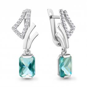 Серебряные серьги AQUAMARINE А4967688А с фианитом и турмалином А4967688А фото