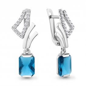 Серебряные серьги AQUAMARINE А4967693А с фианитом и Лондон топазом А4967693А фото
