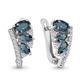 Серебряные серьги AQUAMARINE А4968608А с фианитом и Лондон топазом А4968608А фото