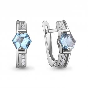 Серебряные серьги AQUAMARINE А4969892А с топазом и фианитом А4969892А фото