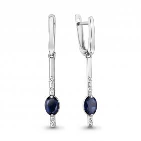 Серебряные серьги AQUAMARINE А49735Н с фианитом и гидротермальным сапфиром А49735Н фото