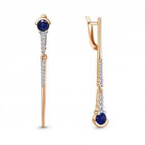 Серьги из золочёного серебра AQUAMARINE А49738АБ-пк с фианитом и гидротермальным сапфиром А49738АБ-пк фото