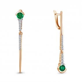Серьги из золочёного серебра AQUAMARINE А49738АГ-пк с фианитом и гидротермальным изумрудом А49738АГ-пк фото