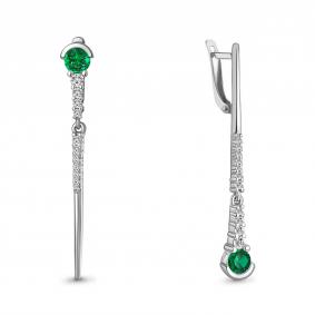 Серебряные серьги AQUAMARINE А49738АГ с фианитом и гидротермальным изумрудом А49738АГ фото