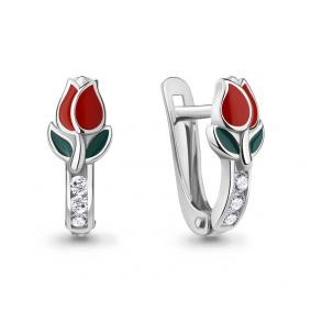 Серебряные серьги AQUAMARINE А49788А с фианитом и эмалью А49788А фото