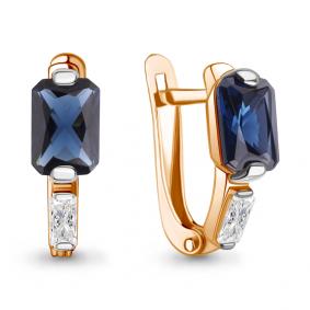Серьги из золочёного серебра AQUAMARINE А49813Н-п с фианитом и гидротермальным сапфиром А49813Н-п фото