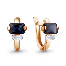 Серьги из золочёного серебра AQUAMARINE А49814Н-п с фианитом и гидротермальным сапфиром А49814Н-п фото