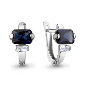 Серебряные серьги AQUAMARINE А49814Н с фианитом и гидротермальным сапфиром А49814Н фото