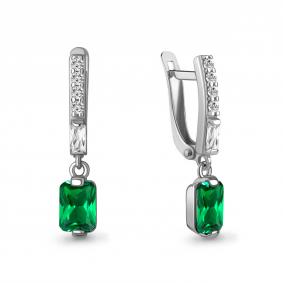 Серебряные серьги AQUAMARINE А49828АГ с фианитом и гидротермальным изумрудом А49828АГ фото