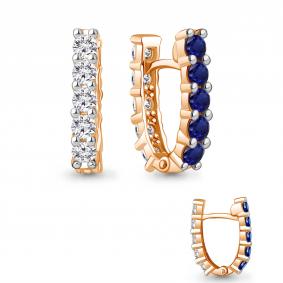 Серьги-трансформеры из золочёного серебра AQUAMARINE с фианитом и гидротермальным сапфиром А49851АБ-пк А49851АБ-пк фото