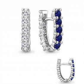 Серебряные серьги-трансформеры AQUAMARINE с гидротермальным сапфиром и фианитом А49851АБ А49851АБ фото