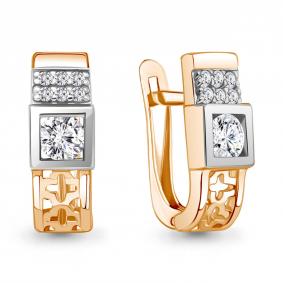Серьги из золочёного серебра AQUAMARINE А49863А-пк с фианитом А49863А-пк фото