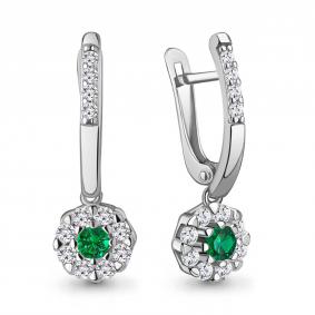 Серебряные серьги AQUAMARINE А49944АГ с фианитом и гидротермальным изумрудом А49944АГ фото