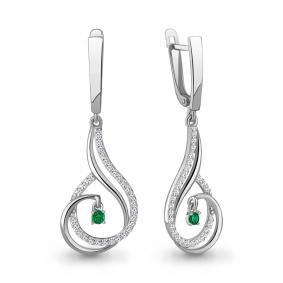 Серебряные серьги AQUAMARINE А49965АГ с фианитом и гидротермальным изумрудом А49965АГ фото