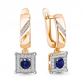 Серьги из золочёного серебра AQUAMARINE А49984АБ-пк с фианитом и гидротермальным сапфиром А49984АБ-пк фото