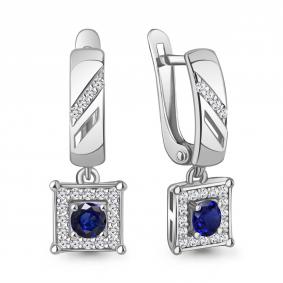 Серебряные серьги AQUAMARINE А49984АБ с фианитом и гидротермальным сапфиром А49984АБ фото