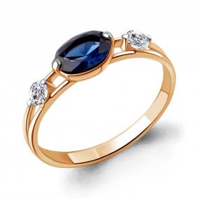 Кольцо из золочёного серебра AQUAMARINE А600063Н-п с фианитом и гидротермальным сапфиром А600063Н-п фото