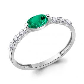 Серебряное кольцо AQUAMARINE А600066АГ с фианитом и гидротермальным изумрудом А600066АГ фото